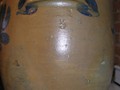 As pottery production became more mechanized, stamped size indicators replaced hand painted ones, as on this 3 gallon crock by Swank. The 3 is visible below the small handle indentation. Collection of the Johnstown Area Heritage Association, Johnstown, PA. Visit them at www.jaha.org.